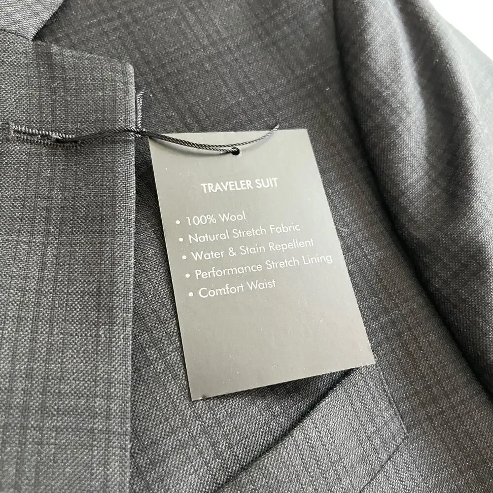 Jos. A. Bank Traveler Brown Wool Plaid Two Piece Suit Set Men’s Size 36R/30W NWT